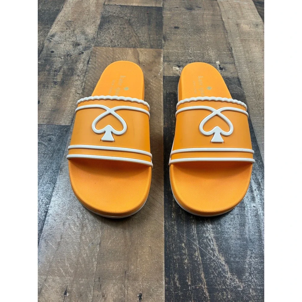 Kate Spade Brigitte Slide Sandals Womens 8B Orange White Logo Rubber Pool Shoes
